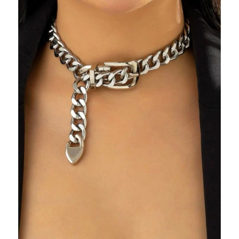 Chunky Silver necklace choker big chain curb metal statement oversized large